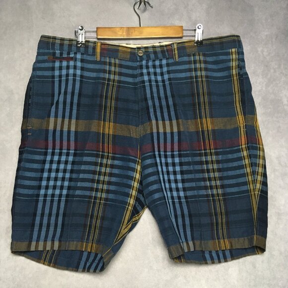 Tommy Bahama Mens Linen Shorts size 40 Blue Plaid Flat Front Casual Summer - Picture 1 of 14